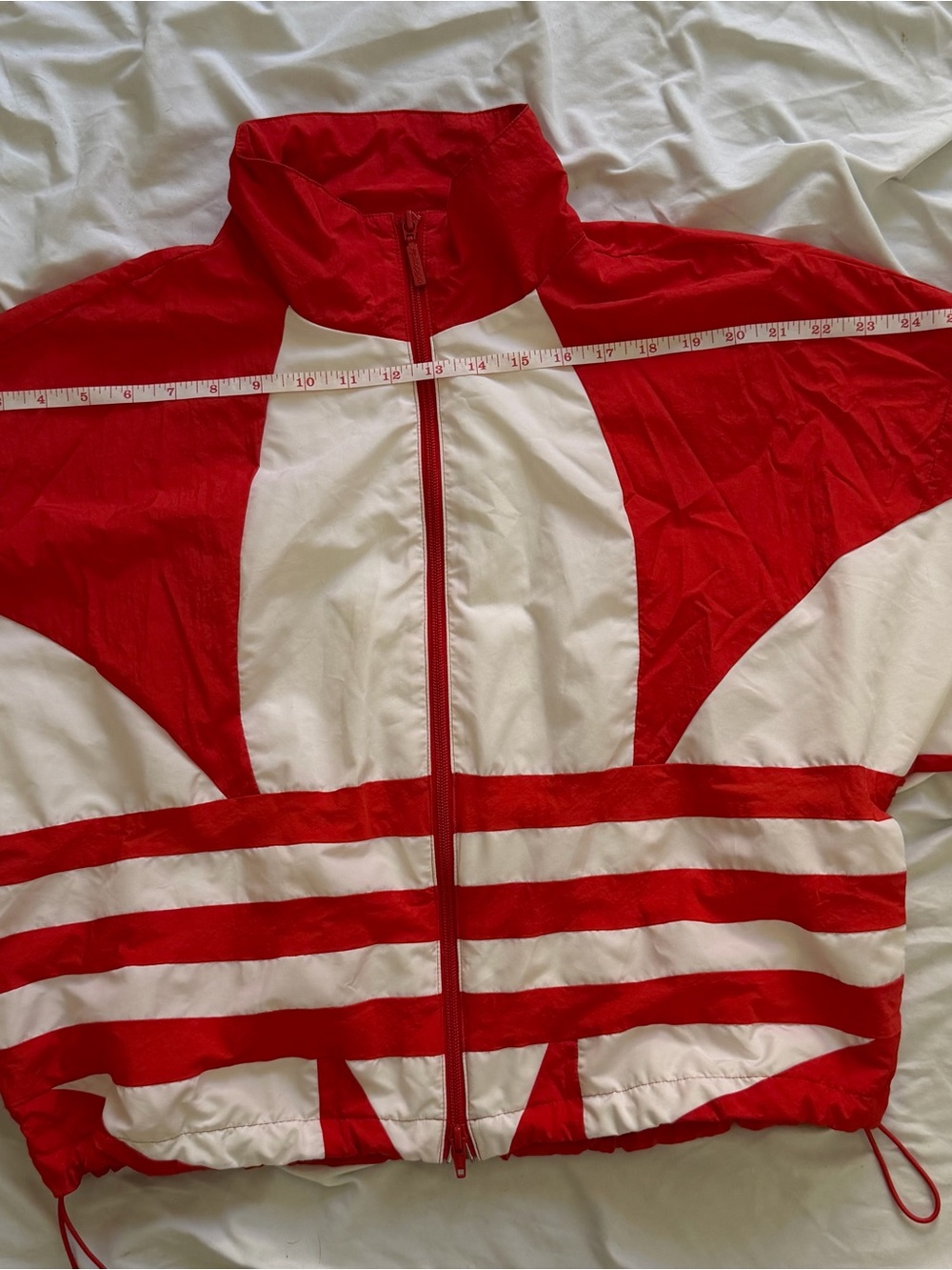 adidas Red and White Striped Windbreaker Jacket - Picture 6 of 9